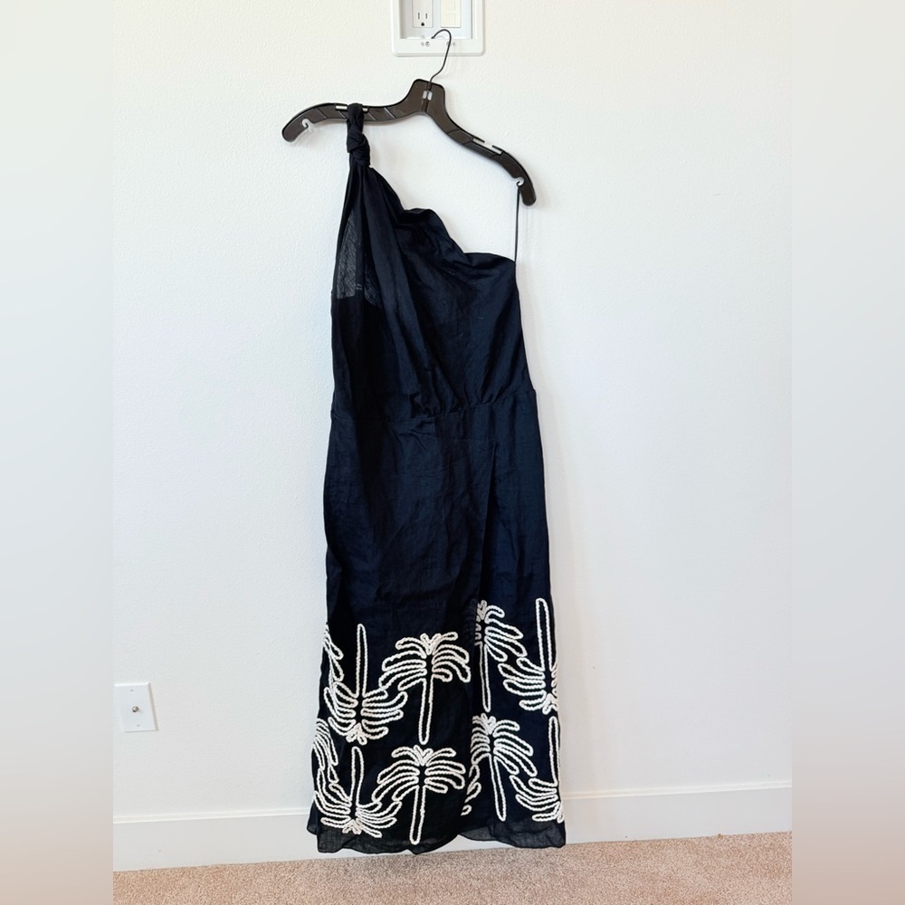 Johanna Ortiz Black Linen asymmetrical Waterfall Meditation ankle Dress 12 - Picture 4 of 9